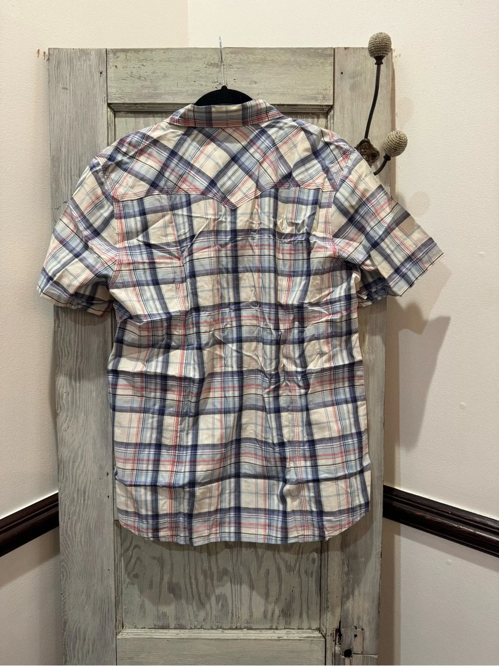 True Religion Pearl Snap Plaid Shirt Mens Large Multicolor Short‎ Sleeve Cuff XL